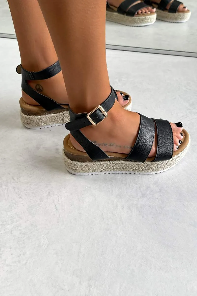 ATHENS Chunky Espadrille Buckle Sandals - Black